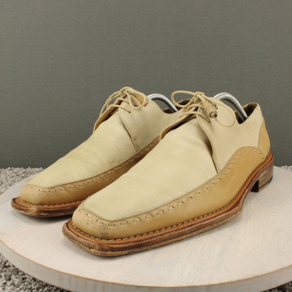 Mezlan Two-Tone Cream & Tan Leather Derby Oxfords - Picture 3 of 11